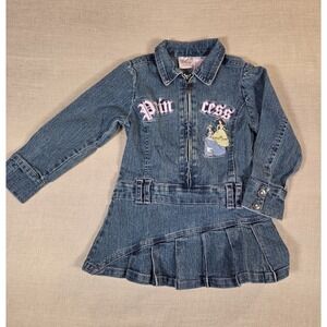 Vintage Disney Princess Kids 3T Denim Jean Dress Embroidered Cinderella & Belle